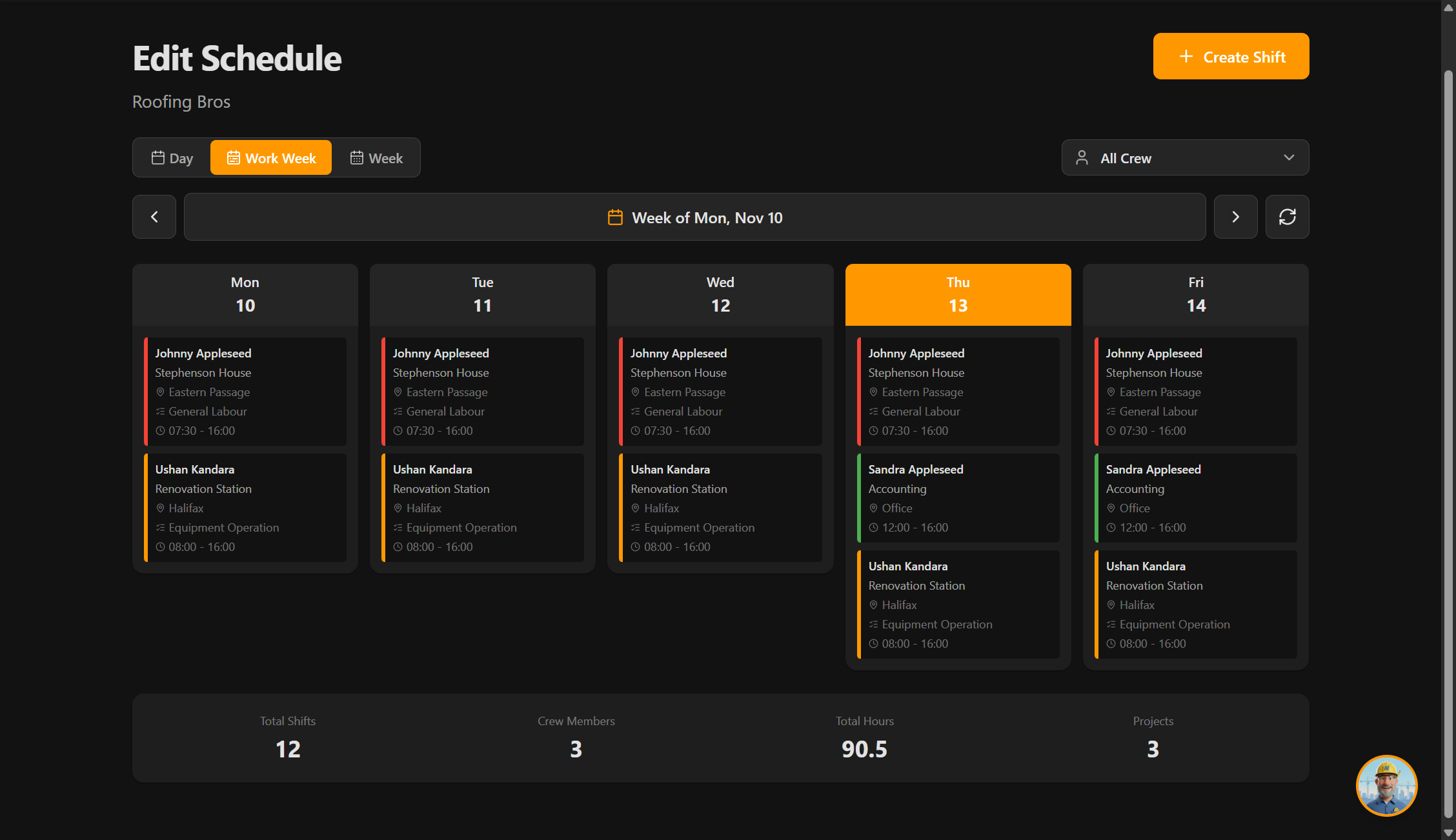 Team Scheduling - Weekly View