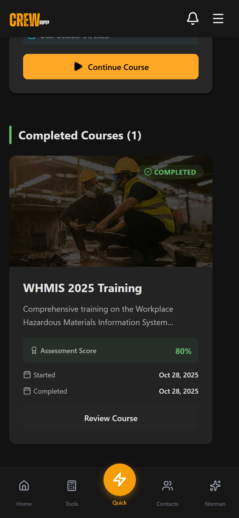 WHMIS Training Completed